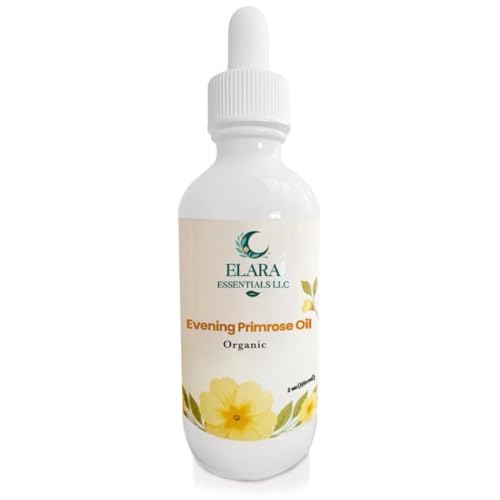 Elara Essentials LLC Organic Evening Primrose Oil for Menopause & Hormonal Skin – Cold-Pressed, 100% Pure – Deep Hydration for Dry, Aging Skin – High GLA (10%) – Face, Neck & Hair Moisturizer – 2oz