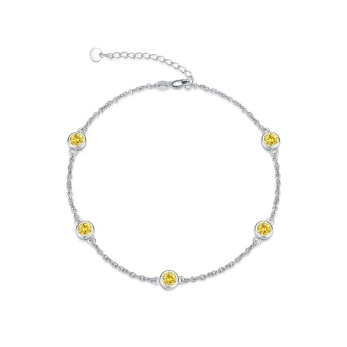 Image of Dorunmo Heart Birthstone Bracelets 925 Sterling Silver Round Birthstone Anklet for Women Birthday Jewelry Gifts for Girlfriend Wife Mother Her