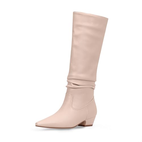 Women's Slouch Mid Calf Boots Block Low Heel Square Toe Boots