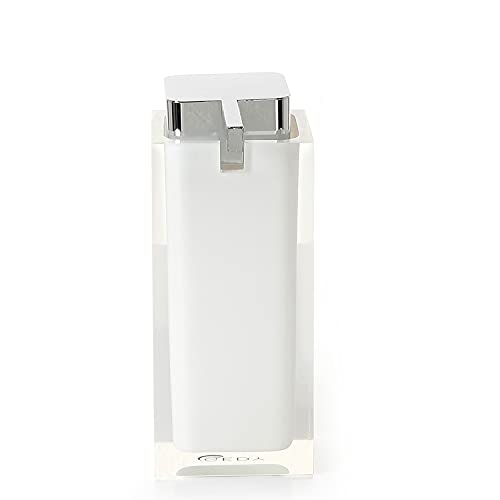 Gedy Bianco, Auckland Dosasapone, Misure e Peso: 16,2X7X11,3 CM & 0,415 kg, Dispenser Sapone Bagno in Resina Trasparente di Alta qualità, Design R&S, Fatto a Mano, 2 Anni di Garanzia, Unica