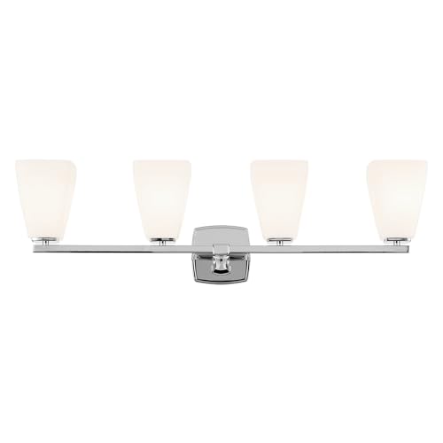 Image of Kichler Marant 4-Light Bathroom Vanity Light Fixture with Opal Glass, Modern Chrome Wall Mount Over Mirror for Powder Room (33.25 in x 9.5 in x 6.75 in), 55217CH