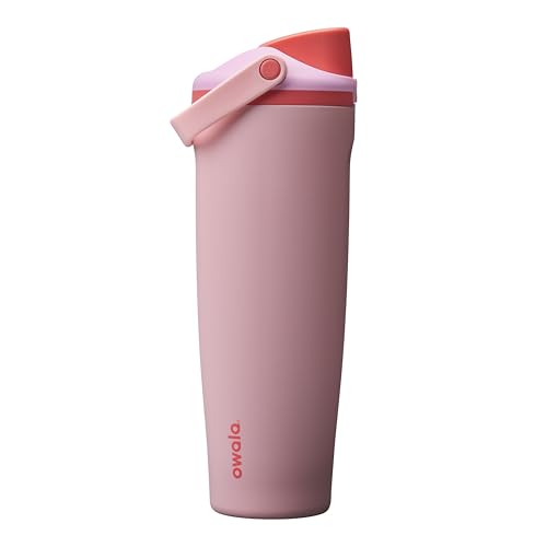 Image of Owala FreeSip Sway Insulated Stainless Steel Water Bottle with Two-Way Spout, Built-In Straw and Bucket Handle, Made for Travel, School, and Sports, 40oz, BPA Free, Leak Proof, Pink Angel Food Cake