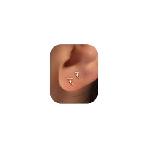 BSGRL Flat Back Earrings - 14K Gold Plated Tiny Hammerhead Sharks Flat Back Sphyrnidae Flatback Stud Earrings for Women Helix Jewelry