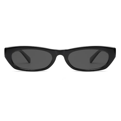 SOJOS Trendy Small Rectangle Polarized Sunglasses for Women Men Retro Y2K Narrow Thin Skinny Sunnies SJ2363, Black/Grey