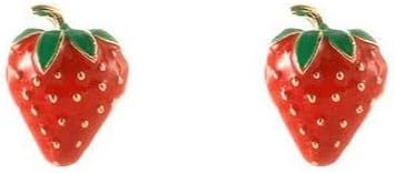 Cute Strawberry Fruits Small Stud Earrings Funny Red Enamel Lifelike Lucky Mini Hypoallergenic for Women Girls Jewelry