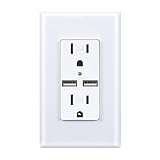 OMEENET 3.1A USB Outlet, Wall Charger with 2 USB Ports, Tamper-Resistant Duplex Receptacle, Wall Plate Included, White, Surge Protection