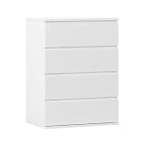 Modern Chest of Drawers, 4/5/6 Drawer Dresser Without Handles Floor Storage Drawer Cabinet Vertical Dresser Storage Organizer for Home Office (4 Drawers, White)