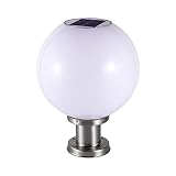 CraftThink Outdoor Post Lantern, Waterproof Globe LED Solar Post Light Fixtures Simplicity Silver-Wh
