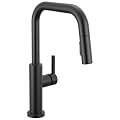 Delta Nicoli Matte Black U-Spout Kitchen Faucet with Pull Down Sprayer, Modern Single Hole Kitchen Sink Faucet, Single Handle, Matte Black 19868LF-BL