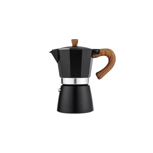 DMWLZHO Cafetera moka clásica con mango de madera de 150 y 300 ml, cafetera de aluminio for cocina: accesorio de cocina de estilo retro italiano.(150ML-Black)
