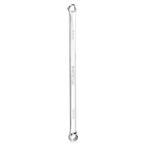 Image of HARFINGTON Double End Box Wrench 8 x 10 mm Metric 12 Point 0 Degree Offset Extra Long Double End Box Ratcheting Wrench CR-V Polished Long Spanner Tools for Repairs