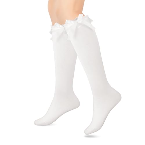 Cotton Knee High Socks with Bow White Lolita Socks Over the Knee Socks for Daily Wear School Dating Dance
