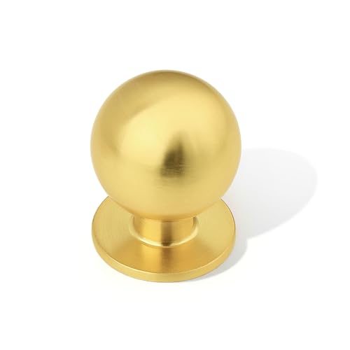 Orger 5 Pack 1 Inch Diameter Solid Gold Cabinet Knobs,Single Hole Ball Drawer Knob, Kitchen Dresser Knobs