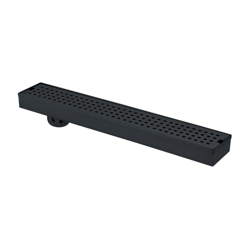 Image of Ruhe Palo 32 x 3 Inches Shower Drain Channel | 304 Stainless Steel Black PVD Shower Water Drain Channel /Waste Water Floor Drain & Side Hole