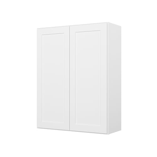 Image of Furinno Shaker Wall Kitchen Cabinet in Shaker White 2-Door-3 Shelves, Ready to Assemble, 33 in. W x 12 in. D x 42 in. H, White