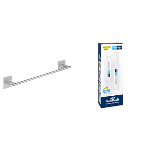 GROHE Start Cube - Badetuchhalter (verdeckte Befestigung, Material: Metall), supersteel, 40987DC0 + Kleber- Set für BadAccessoires