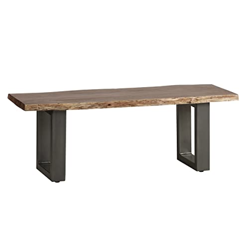 NATURAL ESSENTIAL LIVE EDGE RECLAIMED METAL AND WOOD ENTRYWAY DINING BENCH, 125CM