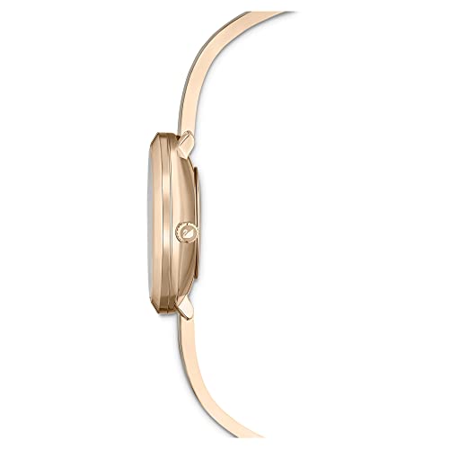 Swarovski Crystalline Aura Watch, Taupe Leather Strap, Rose-Gold Tone Finish, Clear Crystals, Swiss Made, Part of The Crystalline Watch Collection