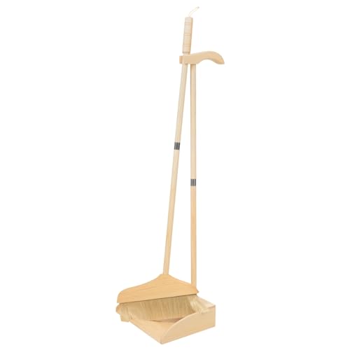 Abaodam Juego de Escoba y Recogedor Hogar Escoba de Mango Largo Cerdas Suaves de Pelo de Cerda Blanca Kit de Limpieza Resistente para Suelo Adecuado para Habitaciones y Áreas