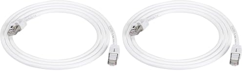 Image of Amazon Basics RJ45 Cat 7 Ethernet Patch Cable, 10Gbps High-Speed, 600MHz, Double-Shielded, 5 Foot, White (Pack of 2)