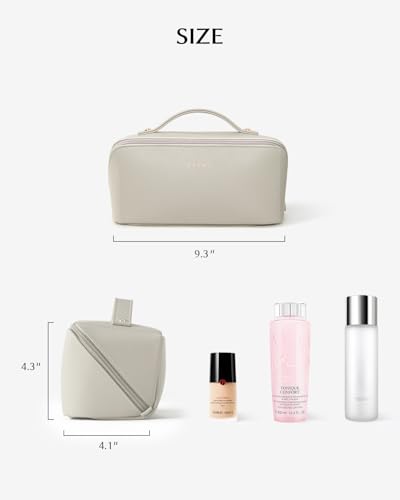 Image of EACHY Travel Makeup Bag, Large Capacity Cosmetic Bag for Women, Waterproof PU Leather, Flat Open Portable Toiletry Bag for Skincare, Brushes & Travel Essentials