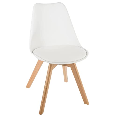 Atmosphera Créateur d'Intérieur - Chaise Baya Blanc - Plastique et Hêtre - Salle à Manger, Cuisine, Bureau, Salon - Confortable Coussin Intégré