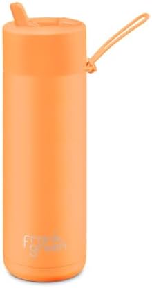 frank green Stainless Steel, Ceramic Lined Reusable Water Bottle with Flip Straw Lid, 20oz Capacity (Neon Orange)