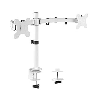 VIVO Dual Monitor Desk Mount, Heavy Duty Fully Adjustable Steel Stand, Holds 2 Computer Screens up to 30 inches and Max 22lbs Each, White, STAND-V002W