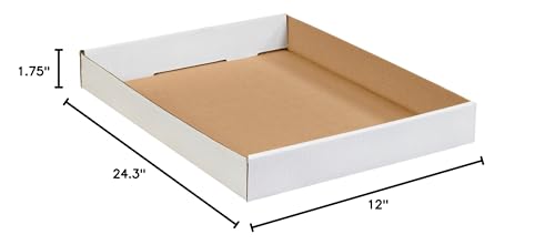 Image of Box USA Corrugated Cardboard Trays, 15 inch x 12 inch x 1 3 /4 inch, White, Perfect for Transporting Small and Lightweight Loads, for Packaging or Moving Plants, Cans, Bottles and Other Items, Pack of 50