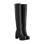 Womens Knee High Boots Clearance,Winter Boots for Women UK Today's Deals,Large Size High Barrel Long Boots Thick Soles Heels Platform Round Toe Over Knee Leather Boots Waterproof Rain Boots 3-7.5