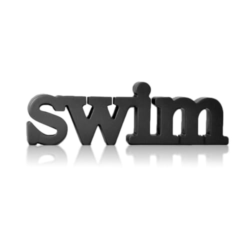 Wooden swimming-themed sign with blank space for autographs
