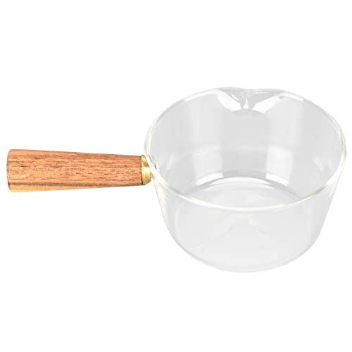 Pentola per il Latte in Vetro Borosilicato con Manico in Legno, Beccuccio a V, Pentola Antiaderente per Tagliatelle con Misurini