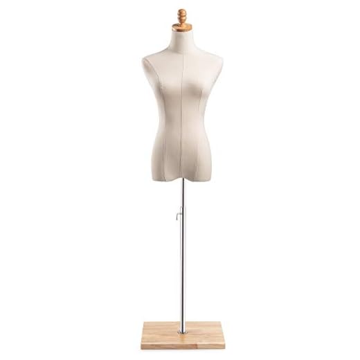 Female Display Dress Form Mannequin in Natural Canvas on Modern Wood Flat Square Base by TSC (Natural, Small)