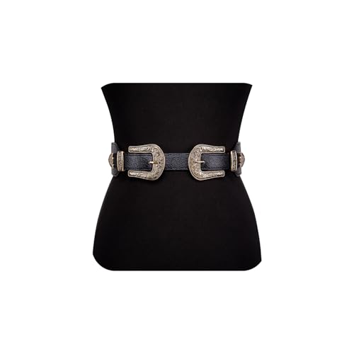 Image of Dubulle Womens Belt Chain Leather Belts Vintage Western Adjustable Elastic Double Buckle for Cowboy Pant Dress