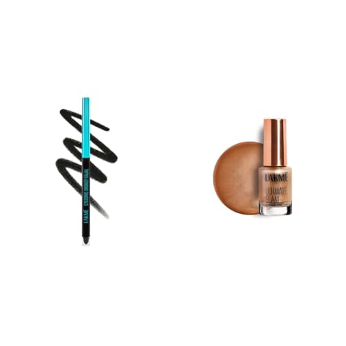 Image of LAKME 9-5 Eyeconic Smokey Kajal, Black 0.35g, for Smokey Eye Perfection, with 2x Darker Pigment, Smudge-Proof and Waterproof, Long-Wear Formula LAKME Ultimate Glam Chrome Nail Paint, Rust 6ml