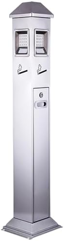 Stainless Steel Outdoor Trash Can & Cigarette Bin with Removable Ashtray, Durable Metal Waste Receptacle for Home, Office & Commercial Spaces, Sleek Silver Design