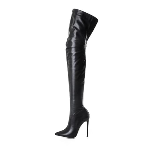 Générique Bottes Cuissardes à Talons Hauts et Bout Pointu pour Femmes Fermeture éclair élégante parfaites pour Un Quotidien et Tendance en Hiver (Black, 46)