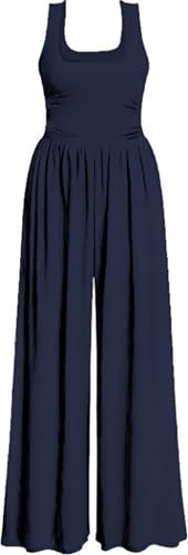 AGUCEG Damen Sommer Jumpsuit Quadratischer Ausschnitt Ärmellos Overall Weites Bein Romper Mit Taschen Elegant Casual Ein...