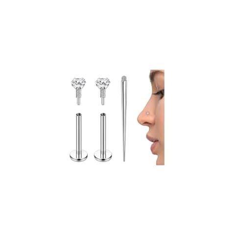 PunkTracker 16g/18g Titanium Internal Thread CZ Stud Piercing Jewelry for Tragus Nose Helix Medusa Lip Labret - Helix Tragus Cartilage Earring for Women Men 3PCS Cover