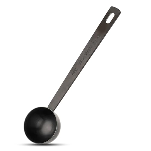 4.7in Black Long Handle Metal Measure Spoon Coffee Scoop 1 Tablespoon 18/8 Stainless Steel Measuring Scooper 1 tbsp Coffee Scooper for Ground Coffee Bean Espresso Milk Tea Sugar(15 ml)