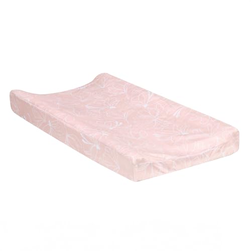 Lambs & Ivy Petals Soft Pink/White Floral Outline Baby Changing Pad Cover