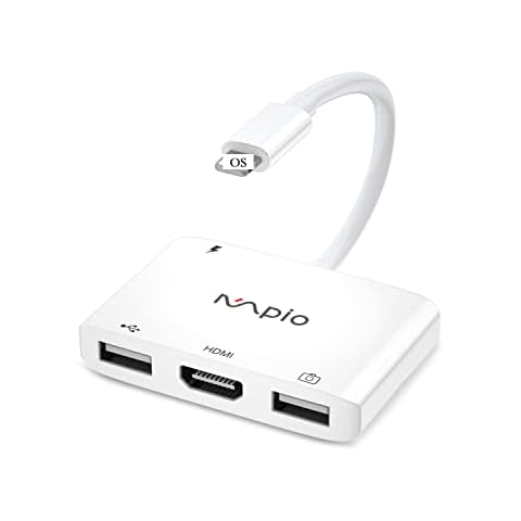 Lightning to USB HDMI Adapter, 4-in-1 1080P HDMI Digital AV USB Power Port and 2 USB Camera Sync Screens for iPhone/iPad to TV, Monitor, Compatible with iPhone 14/13/12/11/XR/X/8, iPad mini/Air/Pro Cover