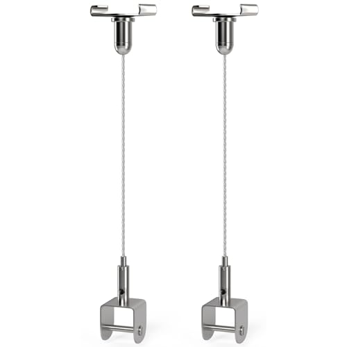 iMount ICMKT - Par de kits de suspensión de techo de 1 vía para paneles/pantallas/señalización con alambre de acero de 2 m y clip de barra en T giratorio, carga de 16 kg