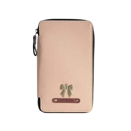 Image of Personalized Leather Passport Holder | Custom Travel Wallet with Zipper, Name & Charm | Durable Genuine Leather Organizer for Travel Documents & Cards (Baby Pink)