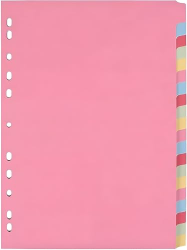 Image of Indigo® A4 File Dividers – 20 Part Index with Assorted Blank Manilla Tabs, Multipunched & Perforated Card – Pack of 1 for Binders & Filing