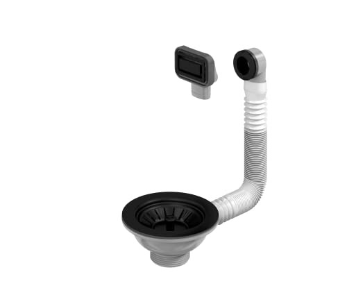 PREVEX Mattschwarzes Korbventil mit Siebkorb und Ablaufgarnitur/Siphon ablaufventil – für Siphons von Küchenspülen mit 1 ½ Zoll Überwurfmutter | aus recyceltem Kunststoff und Edelstahl hergestellt