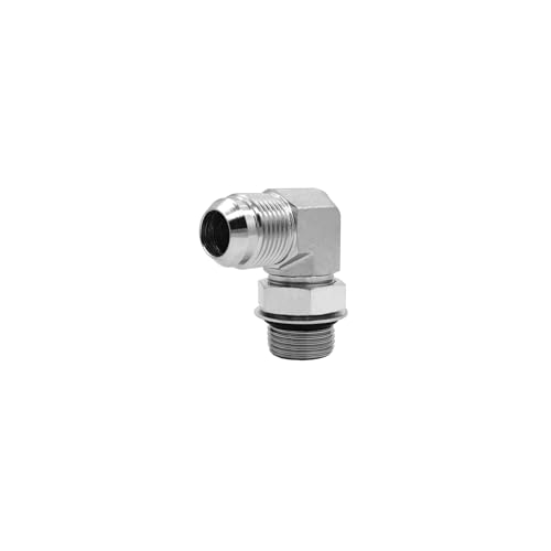 Image of 6801-12-12-NWO Hydraulic Hose Adapter Fitting 3 /4 inch Male JIC 37 Flare(1-1 /16 inch-12UNF)x3 /4 inchMale Adjustable Nut O-Ring Boss(1-1 /16 inch-12UNF) 90Elbow SAE Pipe Joints Connector Carbon Steel