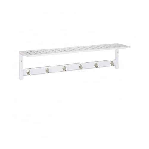 Perchero de pared 6 ganchos bambú blanco para pasillo y guardarropa 6