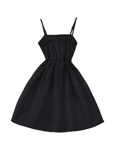 OYOANGLE Girl's Bow Knot Spaghetti Straps Cami Dress High Waist Flared A Line Dresses2