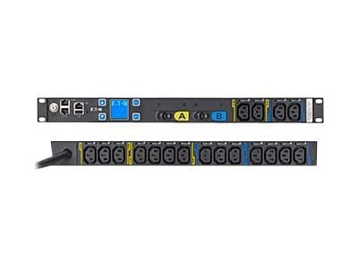 Eaton EMIT07-10 Metered Rack PDU, 200-240V 24A 5760W, 18 C13 Outlets, NEMA L6-30P Plug, 10 ft Cord, 1U Rack Mount, ACE 3 Year Warranty Included